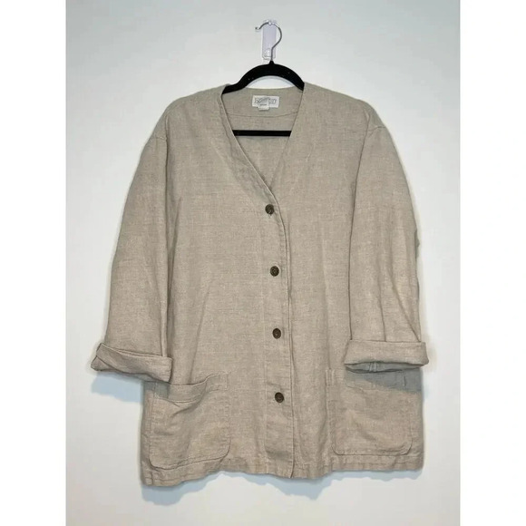 Lands End Womens Linen Buttton Down Lightweight Jacket Lagenlook SIZE xL - Picture 1 of 7